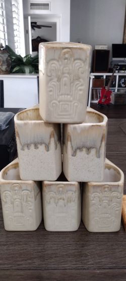 Rodolfo Padilla Set of 6 Mugs With Stand, drip glaze, nice condition