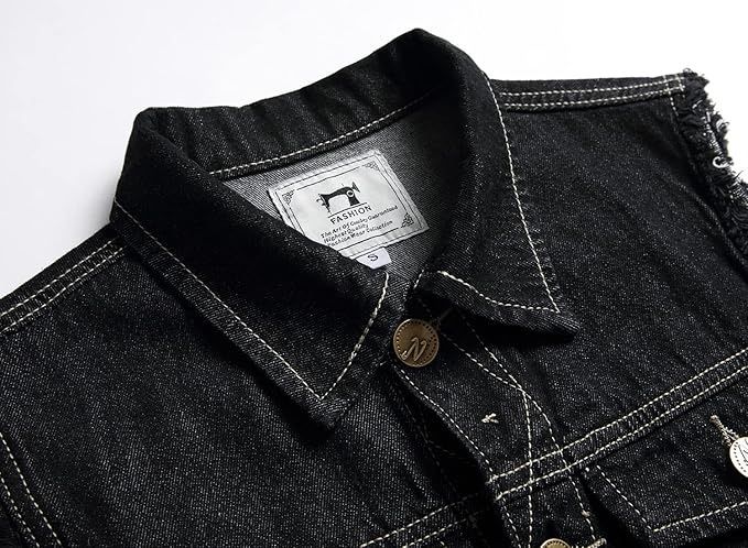 Denim Vest Men Lapel Sleeveless Slim Fit Retro Ripped Casual Jean Vest for Men's