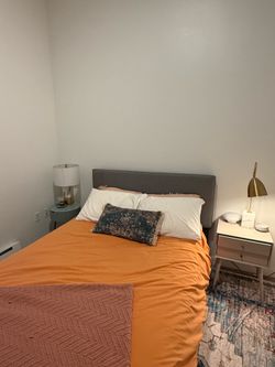 Grey Upholstered Full Bed Frame