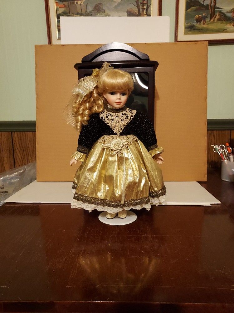 Vintage Collectible Doll W/ Cabinet