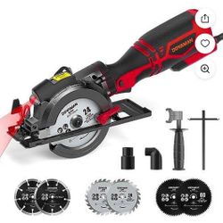 DOVAMAN Circular Saw, 5.8A 4-1/2" w/Laser, Auxiliary Handle, 6 Saw Blades(4½", 4¾") Max Cutting Depth 1-11/16", Wood, Soft Metal, Plastic, Tile-MCSO1A
