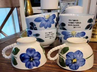 Asian Rice Bowls & Vintage Hand Painted Porcine Tea Cups