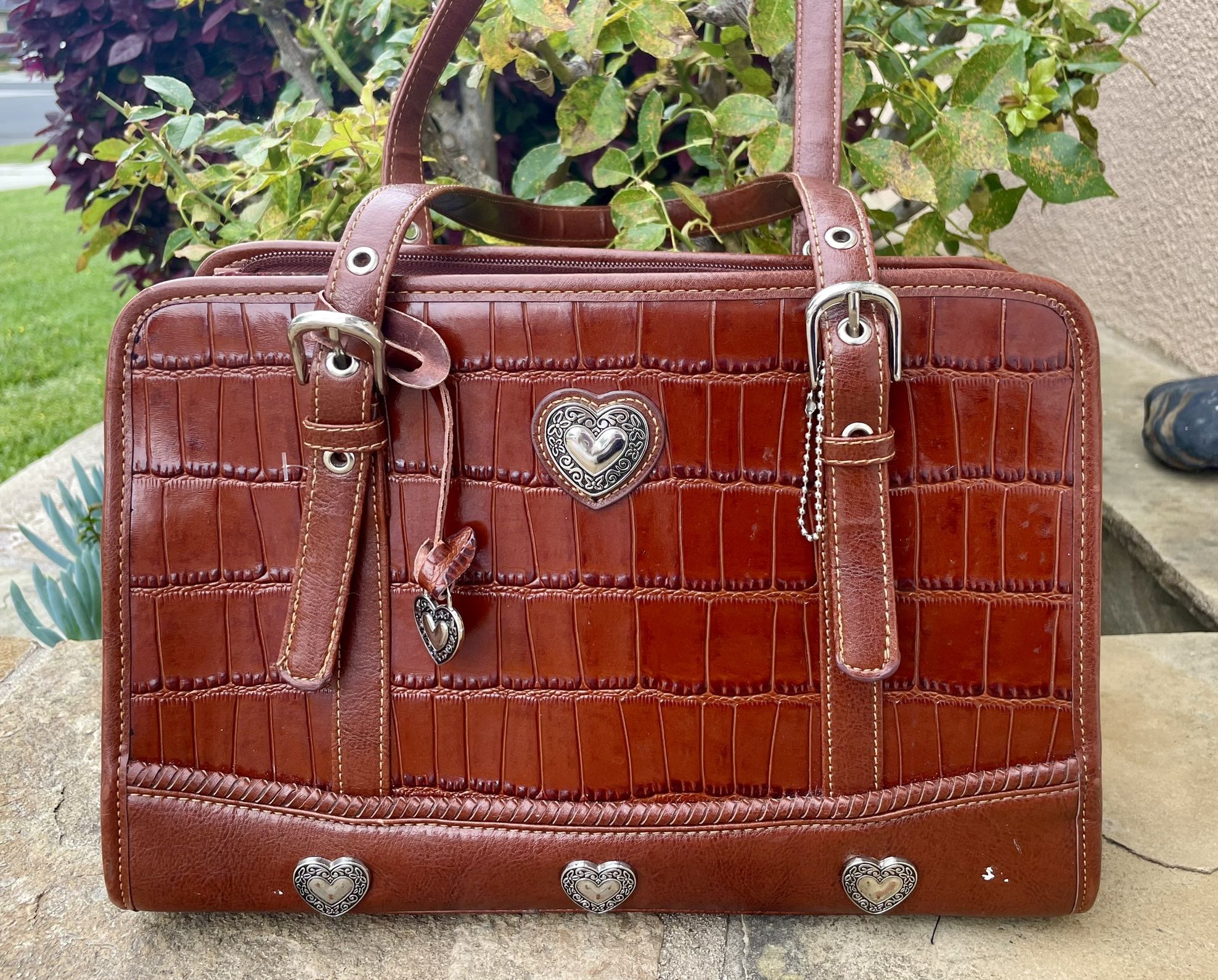 Unbranded Brown Faux Leather Double Handled Shoulder Bag Satchel Purse 