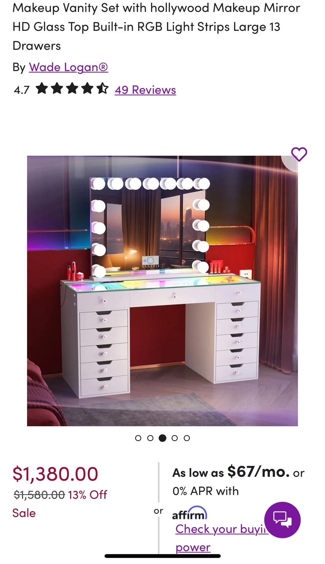 Modern White Vanity Desk w/ Glass Top & 13 Drawers β Excellent Condition (No Mirror)