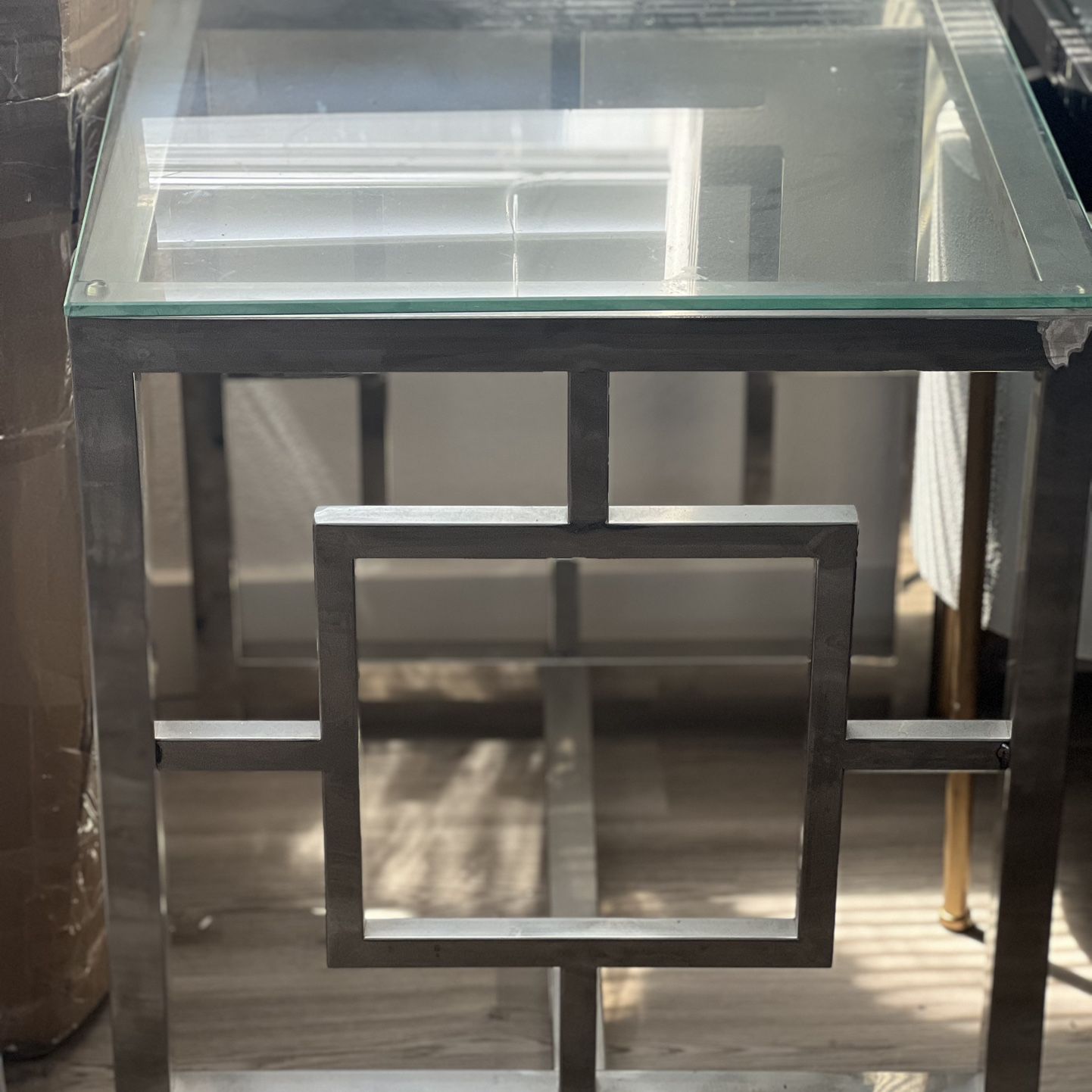 2 Silver Glass End Tables 