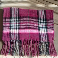 Pink Plaid Chenille Scarf