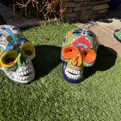2 Clay Pottery Skulls 