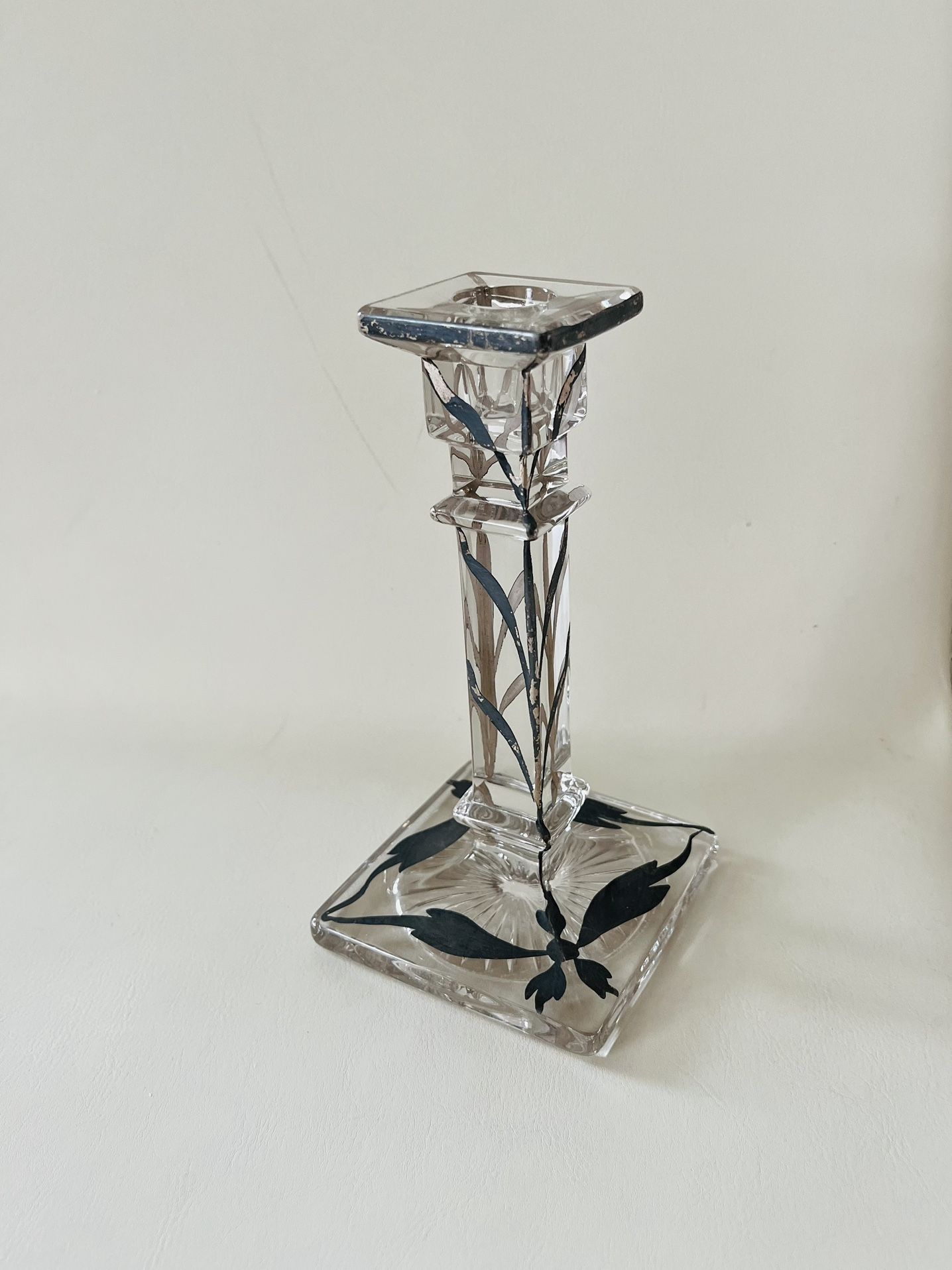 Elegant Glass Candle Holder with sterling silver overlay