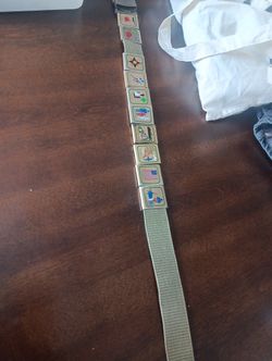 Vintage Boy Scout Web Belt With 10 Badges On It