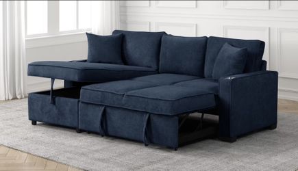 New Luna Blue 2Pcs Sectional Pull Out Bed*