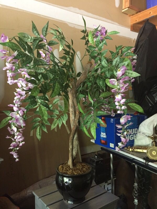 Faux tree black ceramic pot 2.5' tall