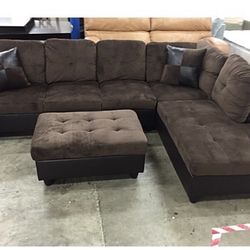 Brown Chenille Sectional Couch 