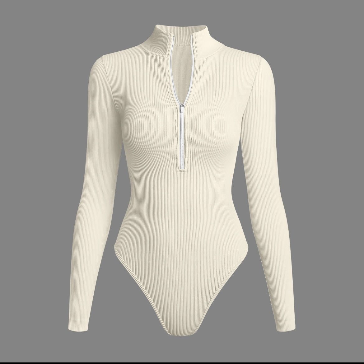 OQQ Long Sleve High Neck Top Sport Jumpsuit Yoga Zipper Gym