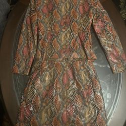 Vintage Snakeskin-Print Two-Piece Skirt Set 