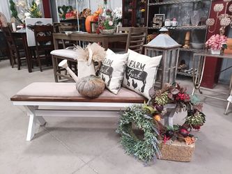 Farmhouse Wood Bench with Cushion