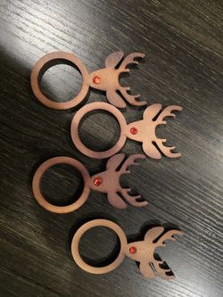 4 Rudolph the Red Nose Reindeer napkin rings holders wood Christmas 