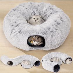 Cat Circle Tunnel Bed: Large Fluffy Fuzzy—New