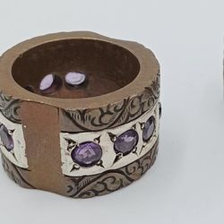 Super Unique Ring - Genuine Amethyst, Copper, Silver - size 7.5