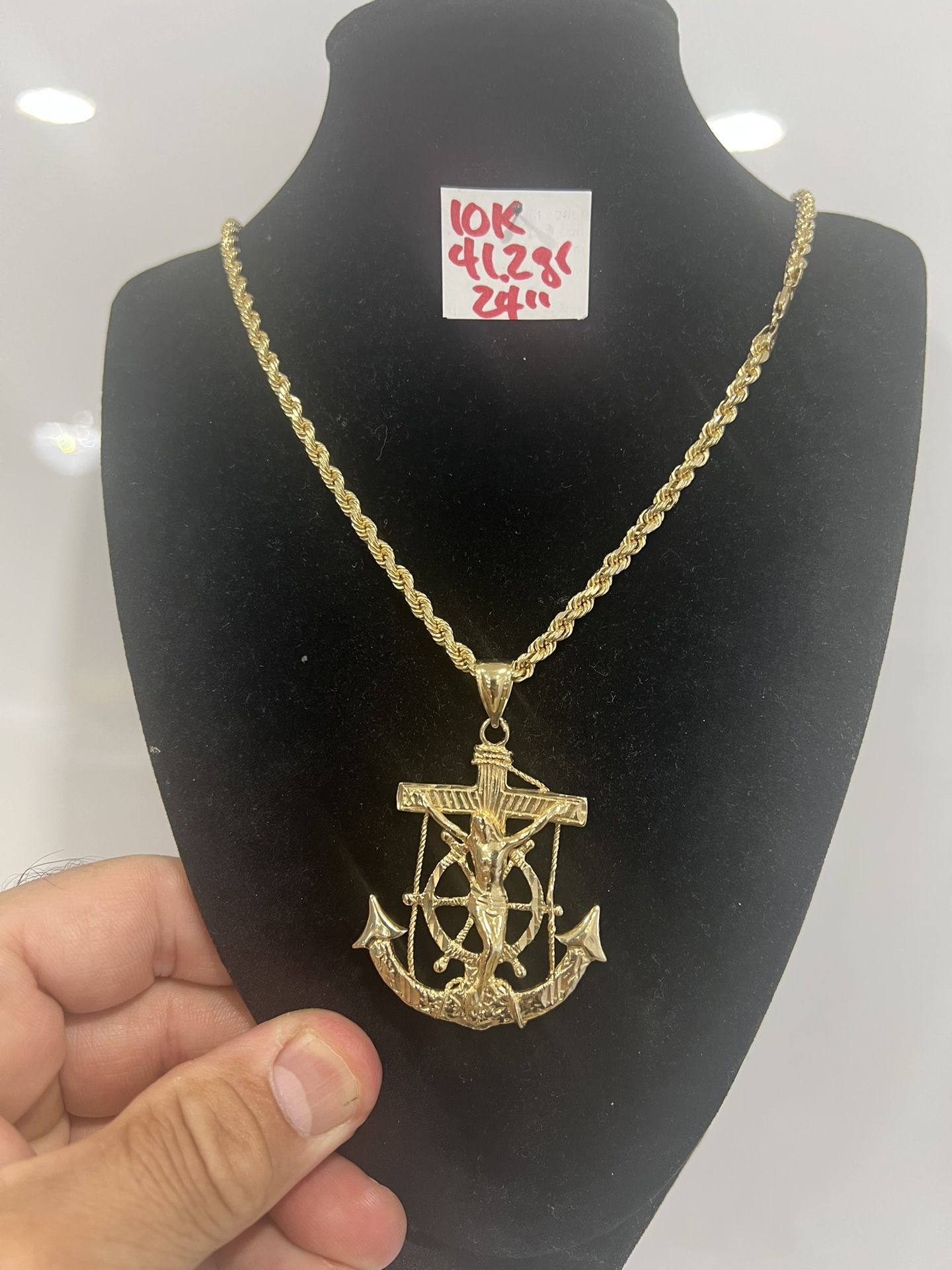 10K Solid Gold Rope Chain and Pendant 41.2Gr 24 Inches Long