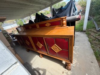 Ornate Wood Buffet  with Red Panels