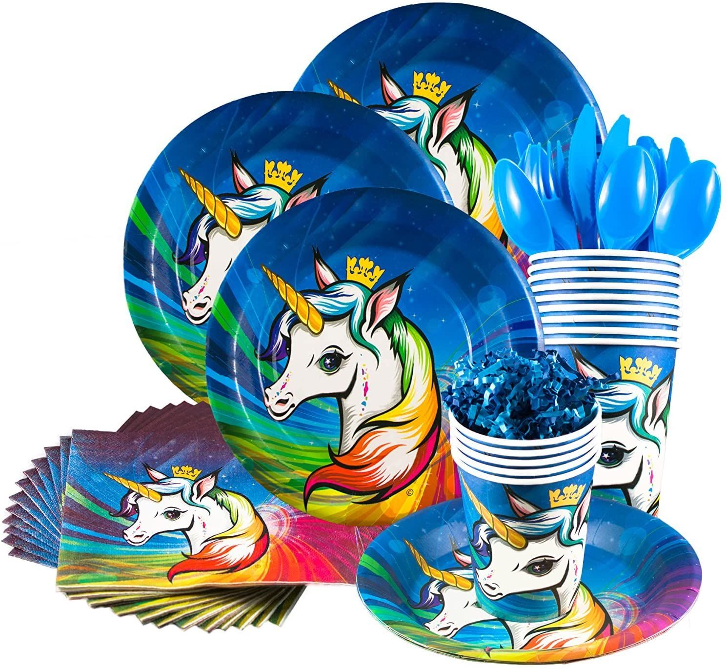 Unicorn birthday party supplies pack - Serves 16 guests - Birthday party supplies and decorations - Unicorn party tableware set - By Creative Solution