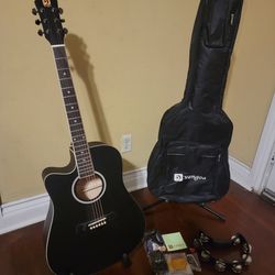 Vangoa Matte Guitar With 1 Stand,case,Tambourine And Accessories 