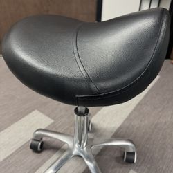 Saddle Stool Rolling Chair Black Leather 