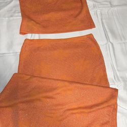 Orange glittery 2-piece set - tank top & skirt 