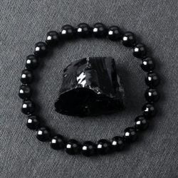 For Men And Women Black Jade Jadeite Bead Bracelet Bangle 3.5-4.5 Inches