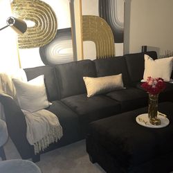 Black Velvet Couch / Convertible Bed 