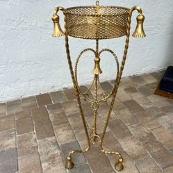 Vintage Italian Hollywood Regency Brass Tassel Plant Stand 