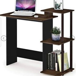 28.6" Wide Desk with 3 Open Side Shelves, Columbia Walnut Brown