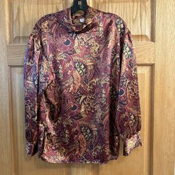 Vtg La Chine Classic by Galinda Wang Silky Paisley L/S Blouse Women’s Size 6