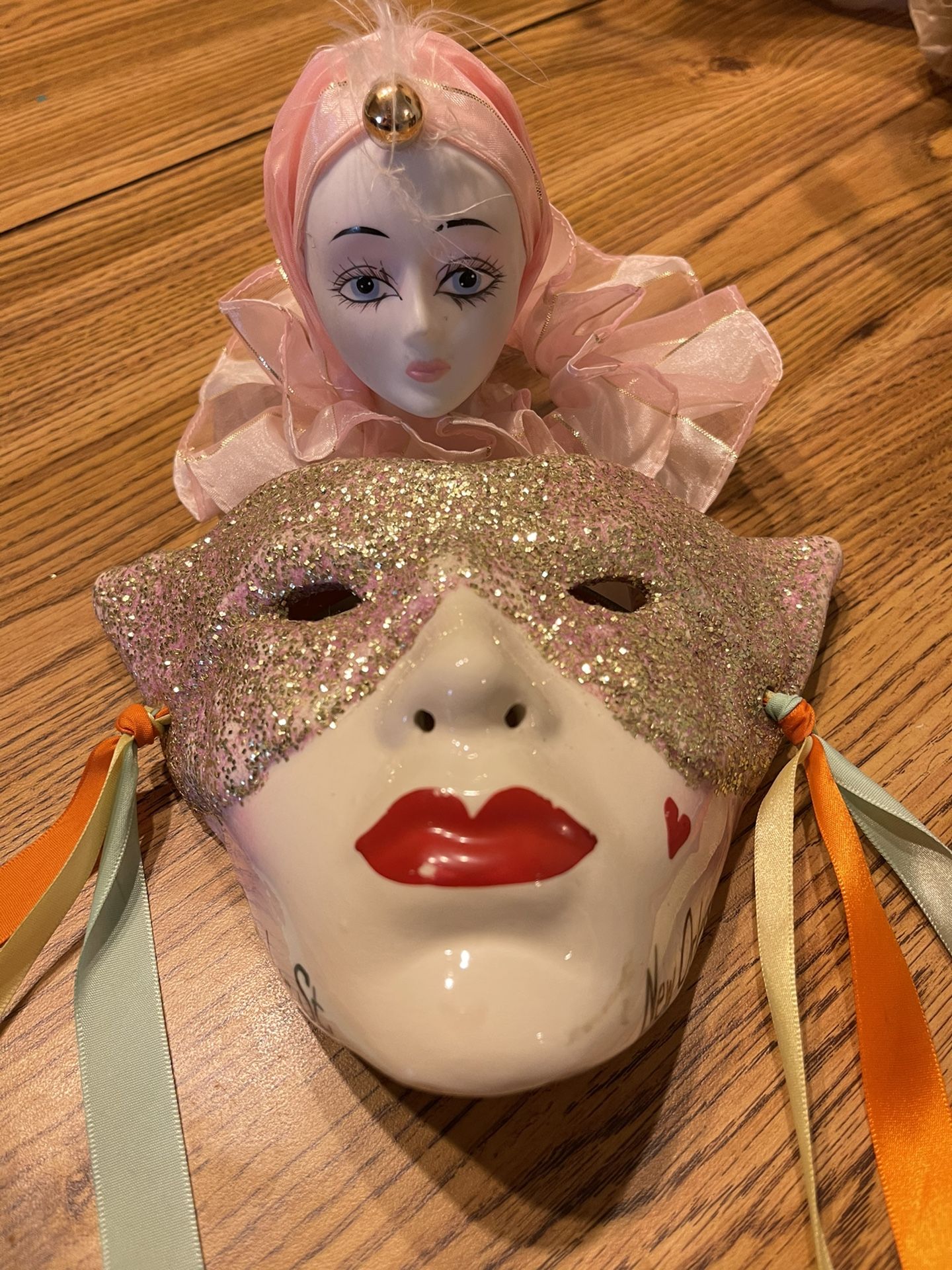 Mardi Gras Ceramic Mask And Figurine