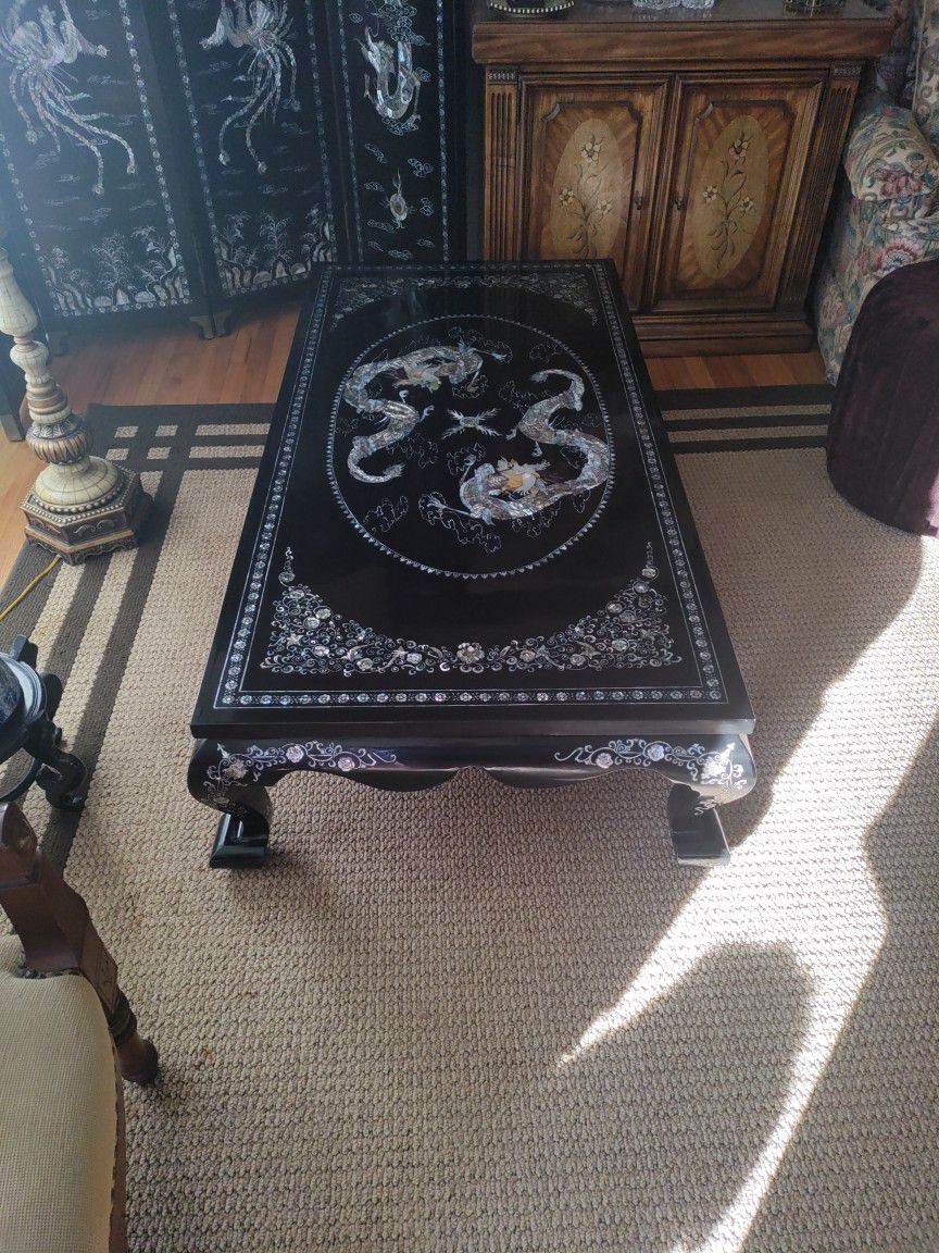 Oriental Mother Of pearl Coffer Table. Available At Estate Sale.