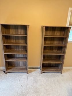 Pair of 5-Shelf Bookcases – Rustic Brown