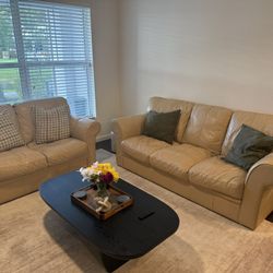 For Sale: Beige Natuzzi Leather Couch Set — Sofa, Loveseat & Armchair