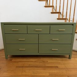 Olive Green Solid Wood Dresser | Gold Hardware | Mid-Century Style - FREE DELIVERY