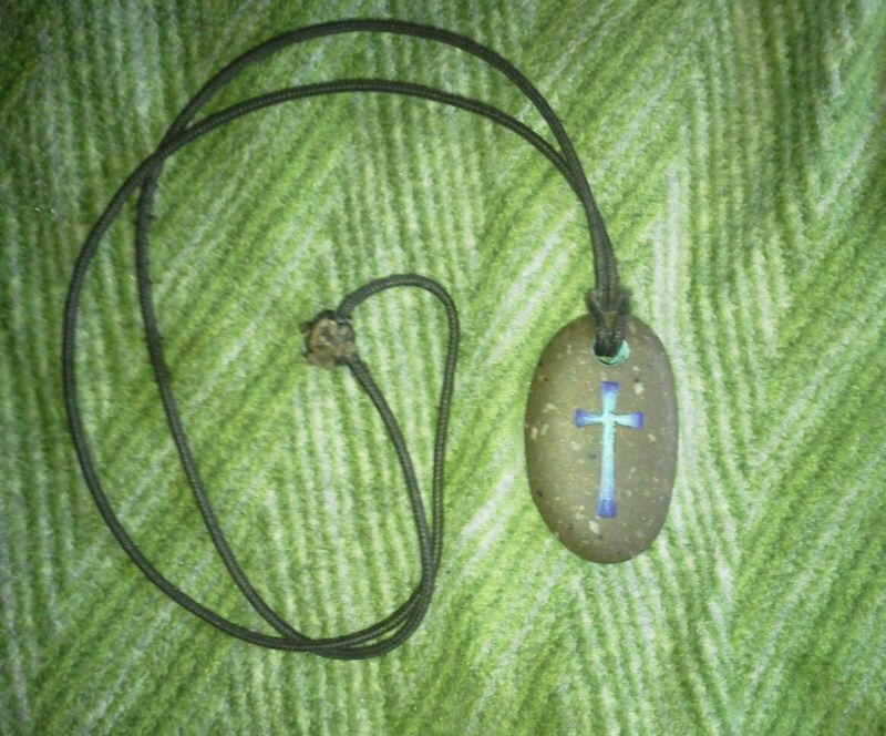 Stone Pendant Necklace with Carved in Cross
