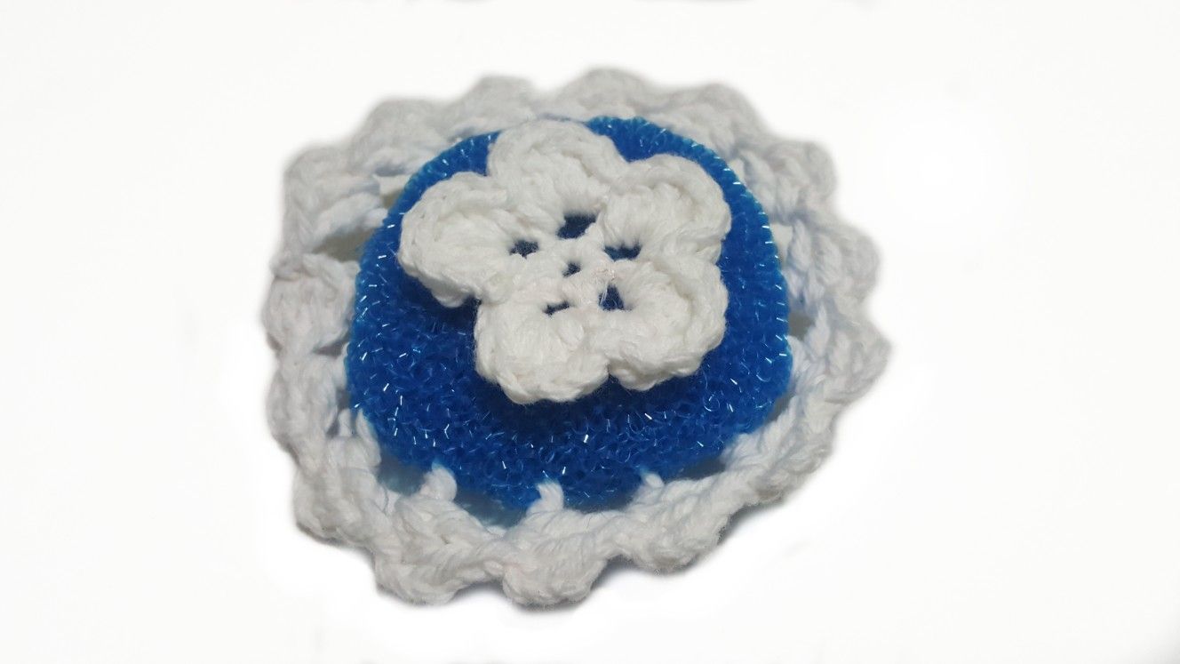 Spring Cleaning,Flower, Dish Scrubber,Reusable,Cotton,Pots & Pans-Nylon Scrubber, Blue,White,Clean,Dishes,Fancy,Ruffle,Kitchen,Free Shipping