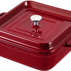 Servappetit Red Square Covered Stoneware Baker with Lid 9in x 9in Baking Dish