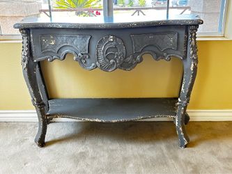 Beautiful Vintage French Provincial Console Table – Distressed Charcoal