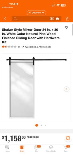 Shaker Style Mirror-Door 84 in. x 30 in. White Color Natural Pine Wood Finished Sliding Door with Hardware Kit