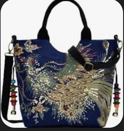VINTAGE HAND EMBROIDERED PEACOCK HANDBAG