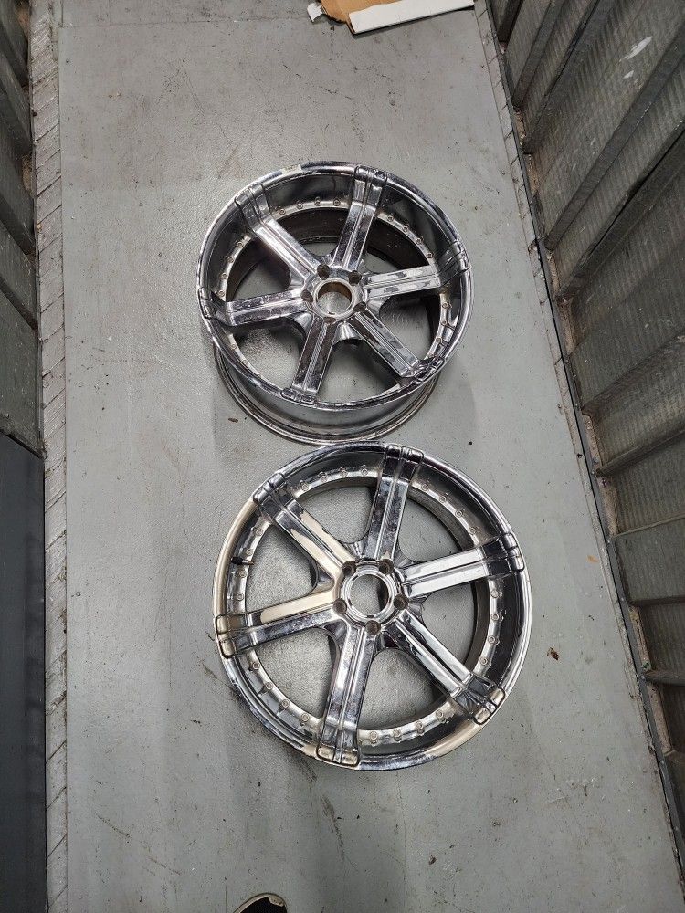 Rims (2) EMR RIMS (contact info removed) SIZE 23X9 1/2 JX2 2H2, With 5 Holes Max Load 2500LB