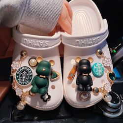 Green & Black Bear Charm Set with Chains for Croc Shoes / Clogs
