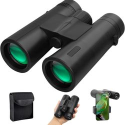 12x42 Binoculars for Adults High Powered with Universal Phone Adapter,Compact Waterproof Binoculars with Low Light Vision for Bird Watching, Hunting,