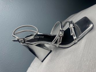Silver Strappy Block Heel Sandals