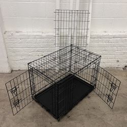 Large double doors dog cage with plastic tray and dividers 21” H x 29.5” L x 19” W - NEW