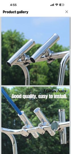 2X) 316 Stainless Tournament Style Boat Fishing Holder Clamp on Fishing Rod Holder for Boat 1-1/4" to 2" Rail Gimbal Pin at Bottom
